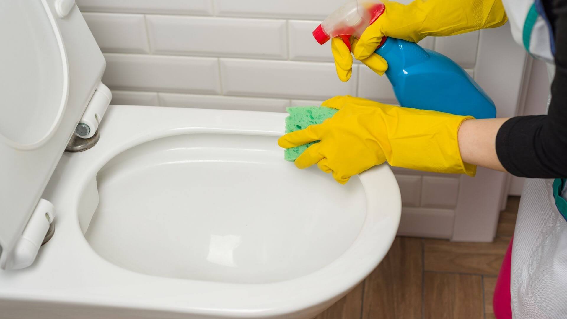 higienização do vaso sanitário durante a limpeza de banheiro